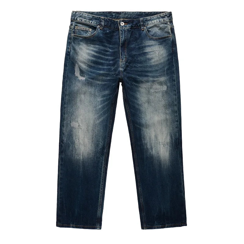 Blue High Street Men's Oversize Straight Denim Jeans Loose Fit Wide Leg Casual Cotton Pants Quality Calca Trousers Summer Washed