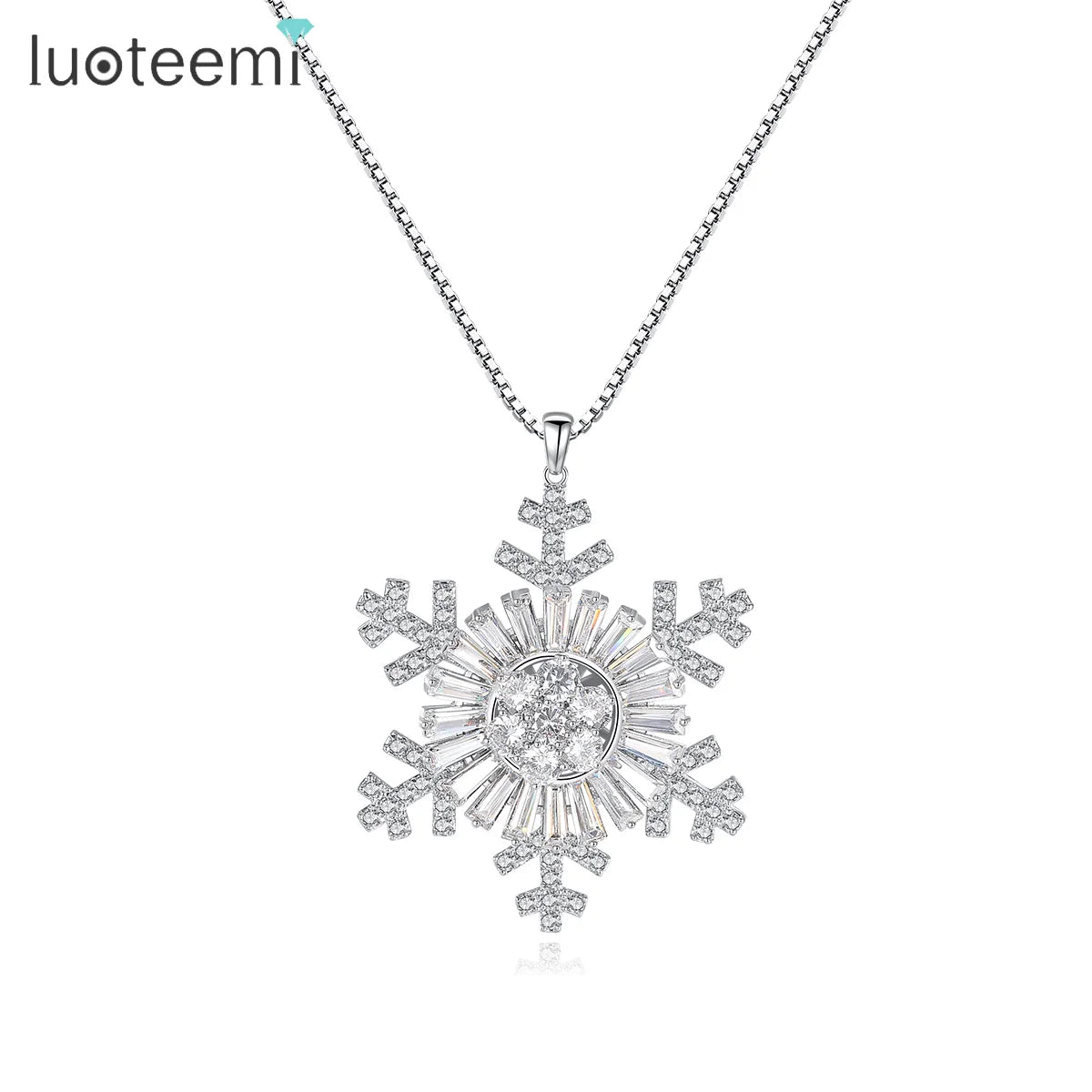 LUOTEEMI New Women Christmas Gift a AA CZ Quality Long Chain Snowflake Flower Pendant Sweater Necklace