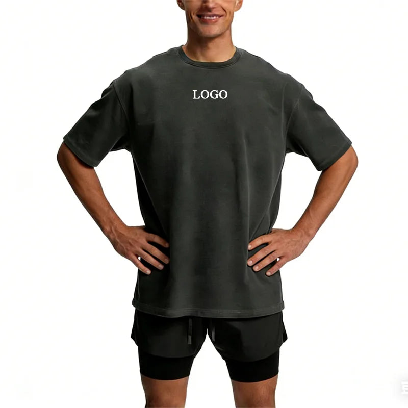Custom Heavyweight Breathable 100% Cotton Men's T-shirt Comfortable Oversized Gym Fitness Sports Quick Dry Embroidery Tshirt
