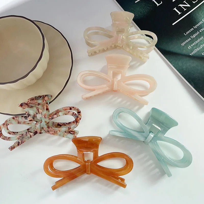 New Acetate Shark Clips Hollow Bow Knot Hair Claws Clips Fashion Elegant Women Girls Hair Accessories