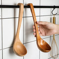 Creative Solid Nature Wooden Soup Ladle Hook End Design Long Handle Water Porridge Scoop Kitchen Utensils Gadgets Home Tableware
