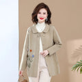 L-XXL Autumn 3D Jacquard Coat Mid Length Noble Women's Lapel Top Single Breasted Middle-aged Women's Woolen Coat