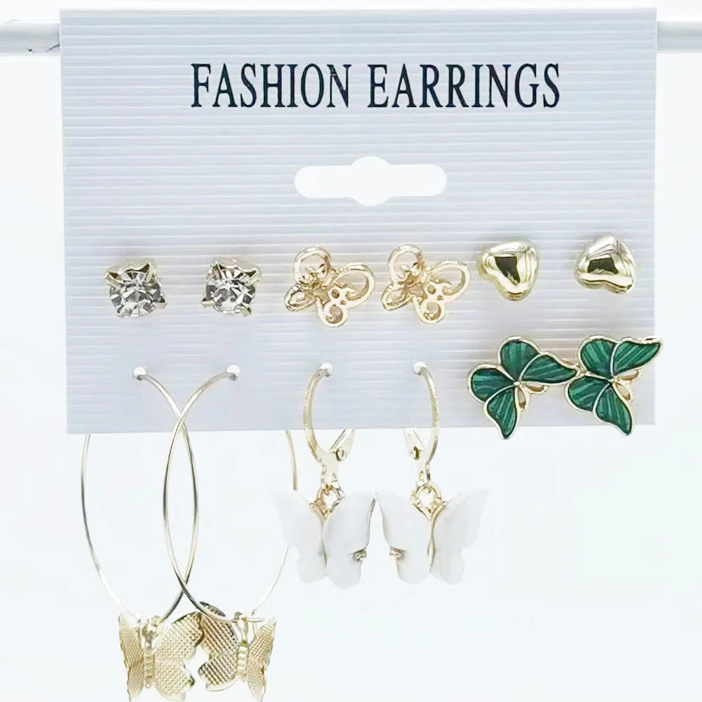 Go Party Wholesale Fashion Women Earrings Set butterfly Stud Earring Diamond Earrings