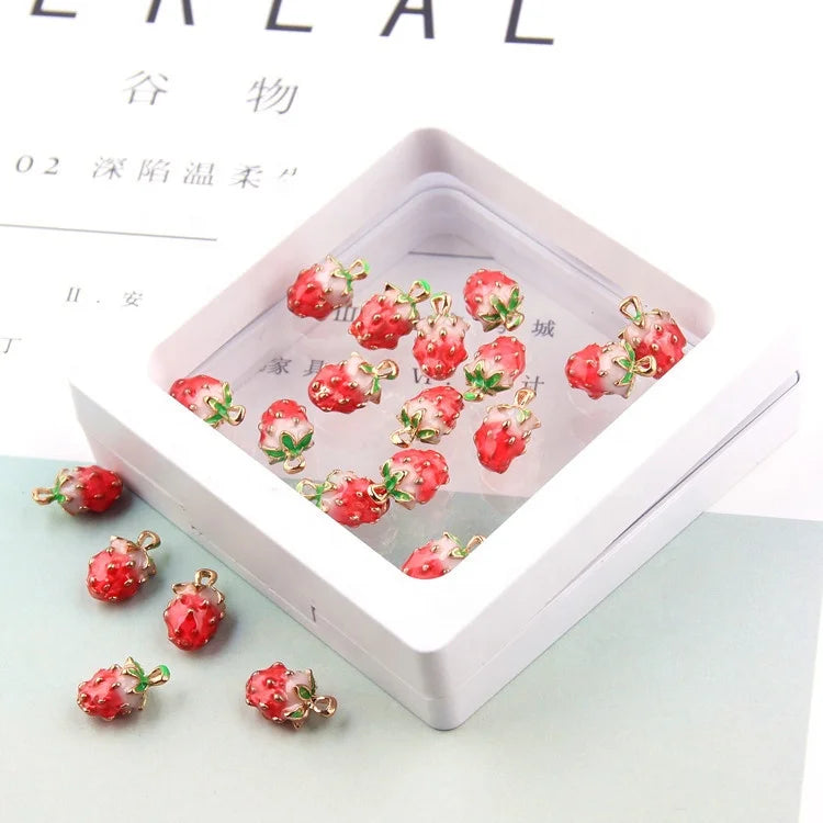 Diy Accessories Oil Dripping Alloy Pendant Bracelet Hair Pendant pink Tender Three-dimensional Strawberry