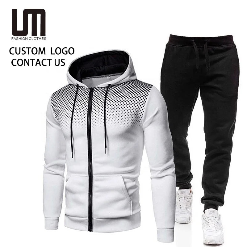 Liu Ming Custom Logo Printed New Brand Men Sports Hoodie Sets Zipper Casual Sportswear Pants Suits