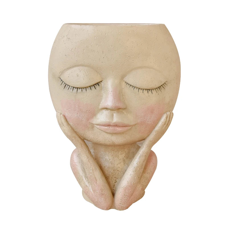 Human Face Vase Decoration Girl Face Headed Plant Vase Flowerpot Figure Crafts Storage Decorative Vase Face for Home Decor