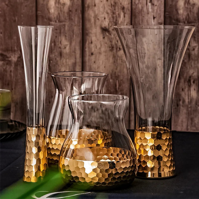 Wholesale Creative Electric Gold Honeycomb Art Glass Vase for Home Decor