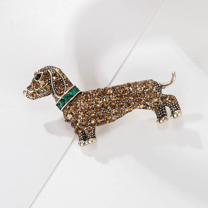 Vintage Rhinestone Dog Brooches for Women Fashion Animal Brooch Pin Men Jewelry Suit Accessories Wholesale