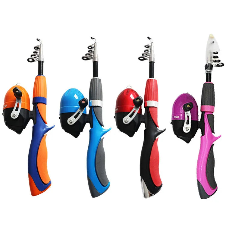 Mini Children Red Blue Orange Customized Ultralight Guides Handle Glass Fibre Bait Casting Fishing Rods With Reel