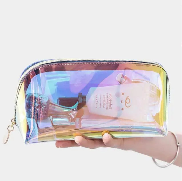 Custom logo Large Capacity clear Zipper Cosmetic Pouch Toiletries Organizer Holographic Cosmetic Bags for Woman