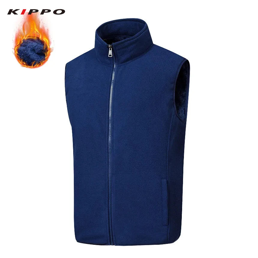 Kippo Men's Polar Fleece Vest Autumn Winter Casual Plaid Style Breathable Windproof Zipper Plus-Size Loose Sleeveless Stand