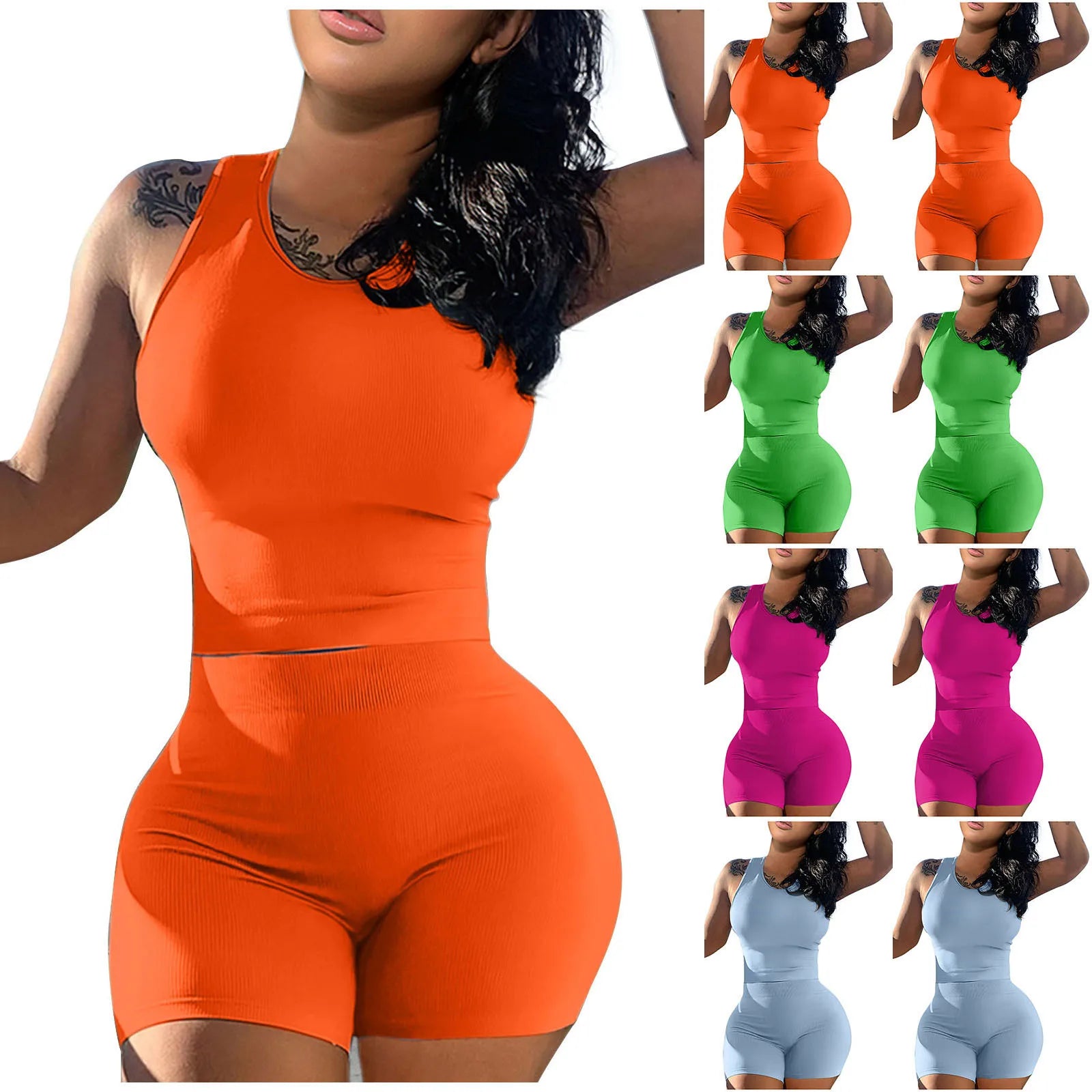 Soft Plus Size Women's Fitness Two-Piece Set Solid Knitting Sporty Breathable Eco-Friendly Clothing