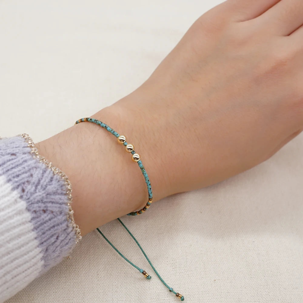Go2boho Adjustable Beaded Bracelet Women Handmade Boho Miyuki Seed Beads Copper Ball Bracelet Waterproof Jewelry Gift for Her