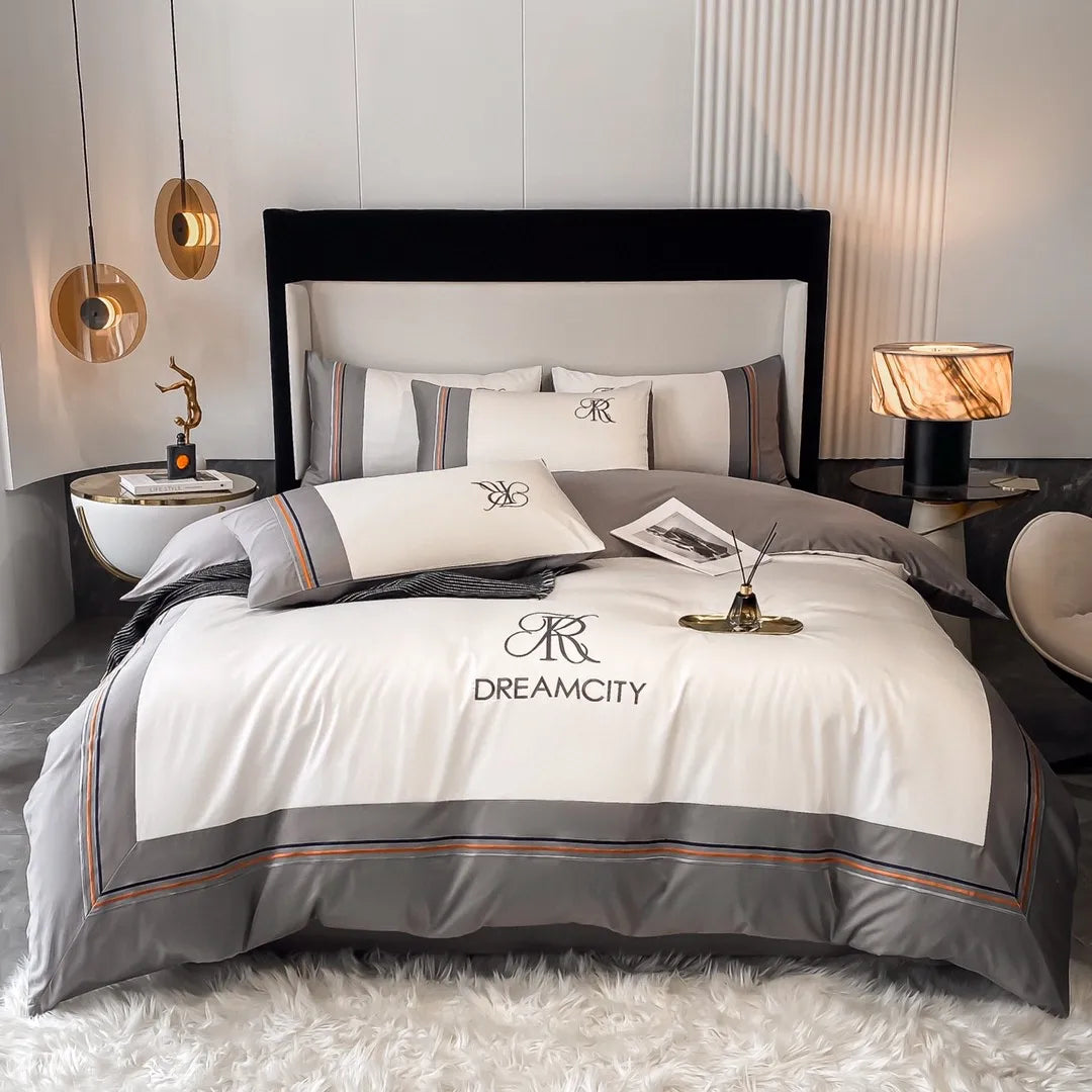 ODM/OEM Wholesale High-end Luxury Cotton Embroidery Duvet Cover king Size White 4 Piece Bedding Set