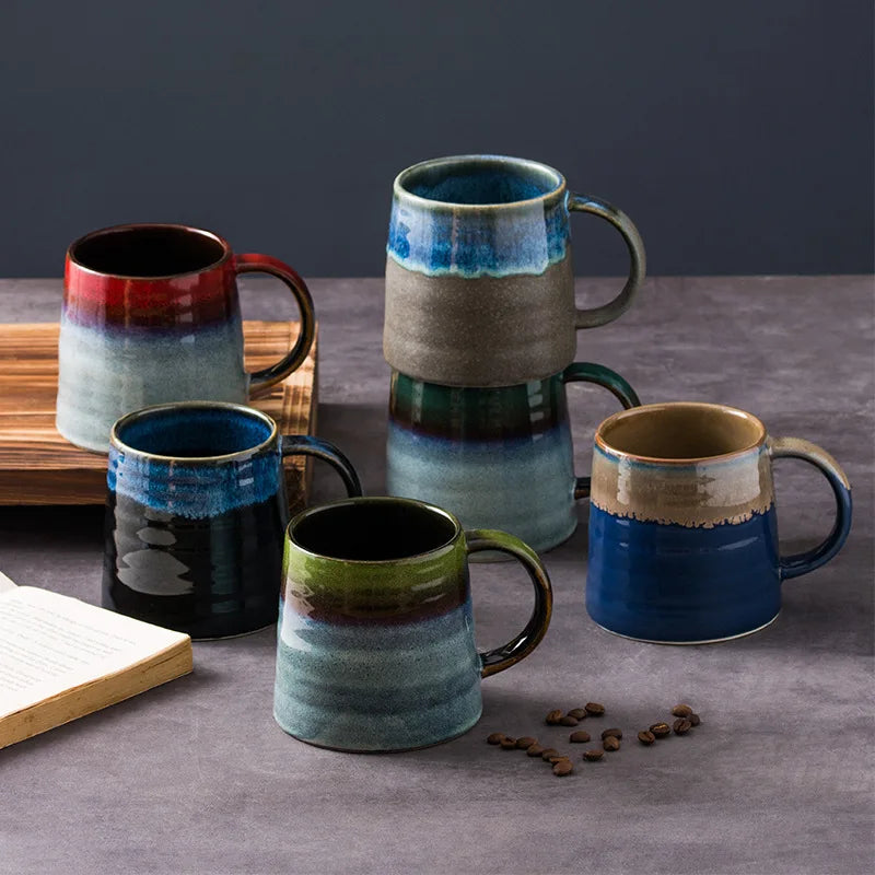 Low MOQ 450ml Stoneware Ceramic Modern Japanese Style Reactive Glaze Coffee Milk Tea Mug for Business Gifts