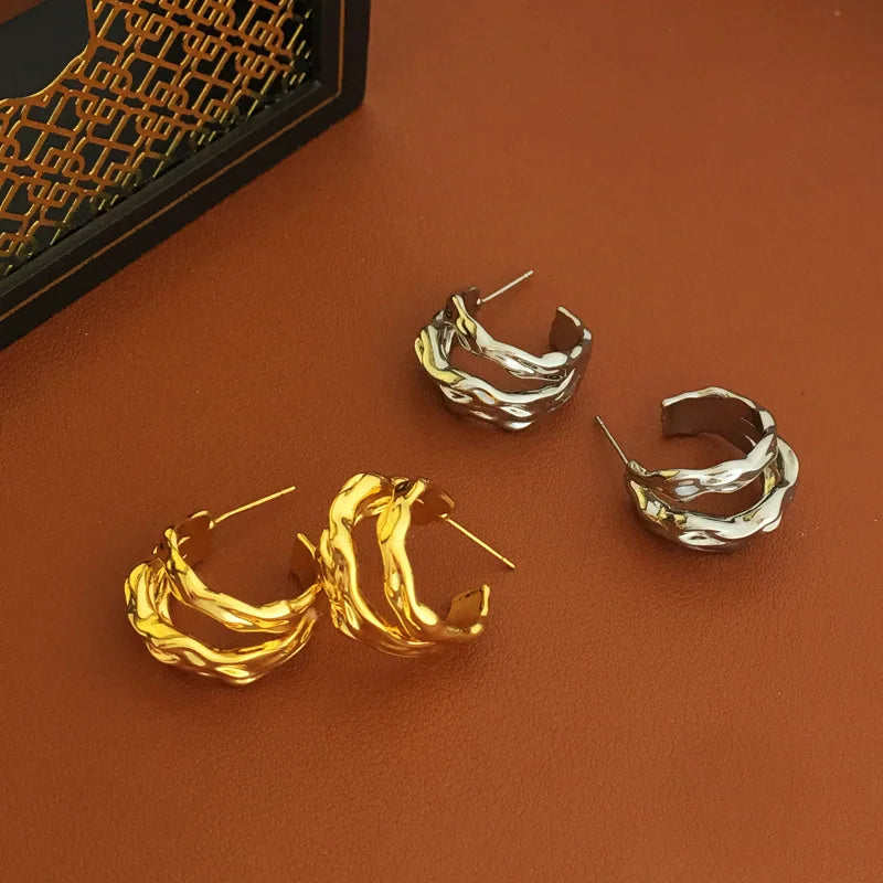 Texture Style Fashion Design Brass Plated with 18K Gold Earring