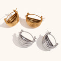 Dingran Latest Design Trendy Multilayer Boat Shape Hoop Earrings Gold Plated Stainless Steel Pearl Earrings