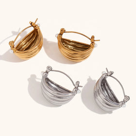 Dingran Latest Design Trendy Multilayer Boat Shape Hoop Earrings Gold Plated Stainless Steel Pearl Earrings