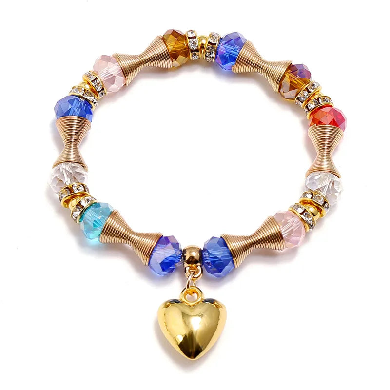 Wholesale Women's Fashion Charm Bracelets with Imitated Crystal Beads Heart Bracelets Jewelry