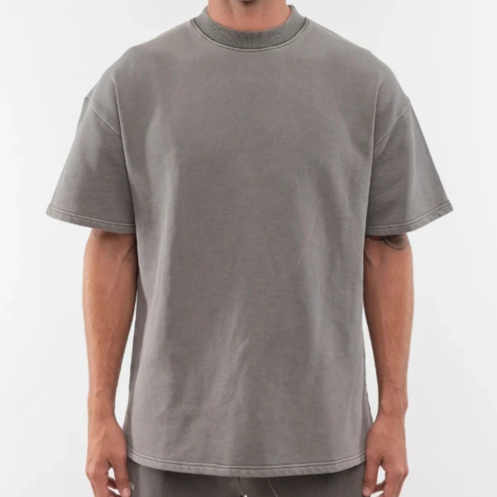 100% Cotton Heavy Weight 220 GSM Solid Pattern Dropping Shoulder Oversized Streetwear T-Shirts for Men High Quality Knitted