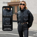 2025 New Design Wholesale Custom Oversize Crop Pocket Women Leather Jacket Ladies Short Plus Size  PU Leather Jacket