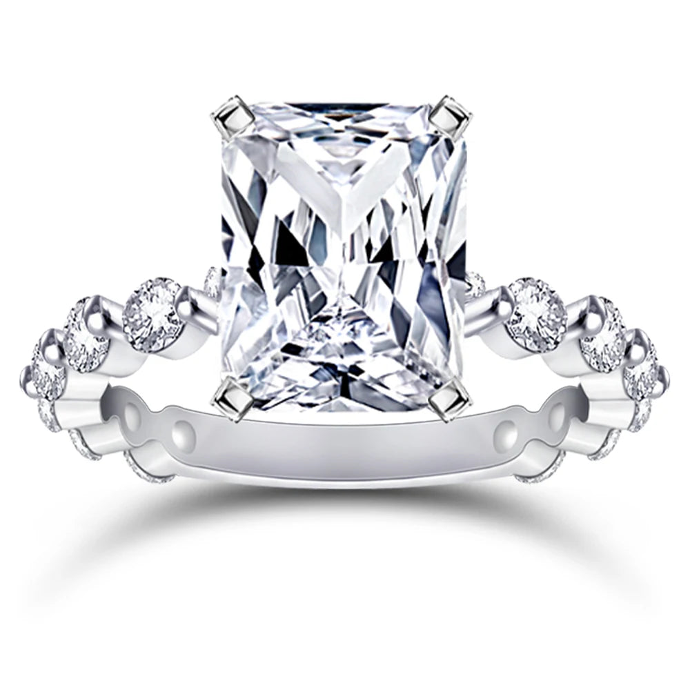 Tonglin Rectangular Zircon Prong Setting Round Sterling Silver Ring