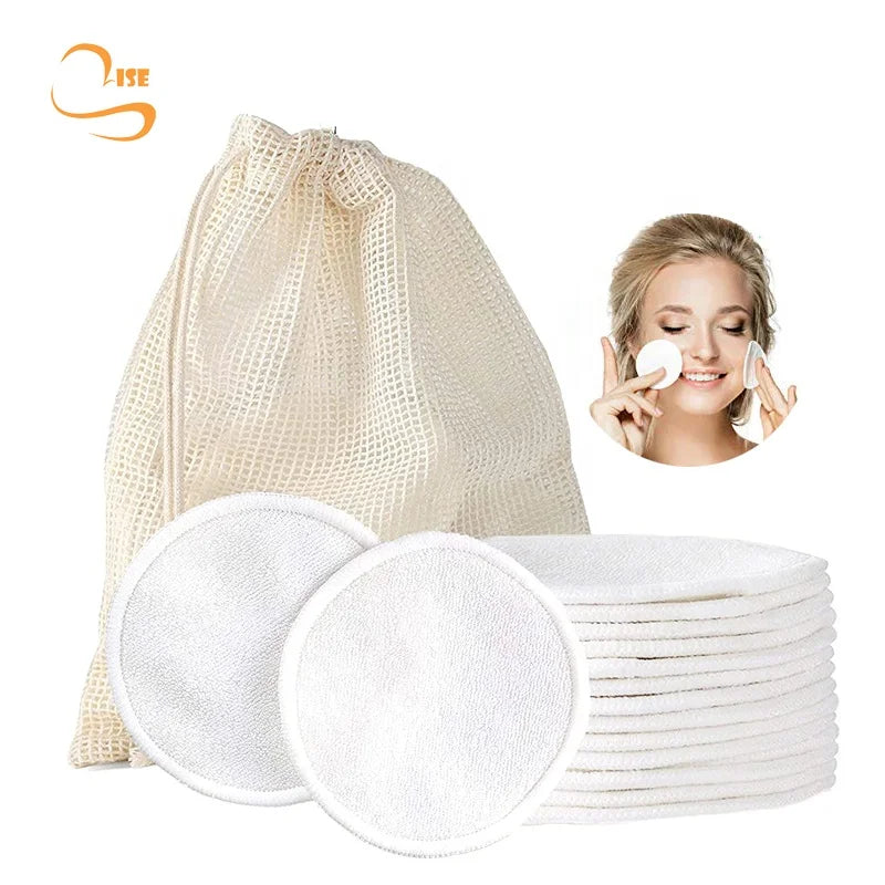 Hot Sales 3.15" Round Soft Reusable Bamboo Terry Makeup Remover Pads Chemical Free Facial Cleansing Wipe
