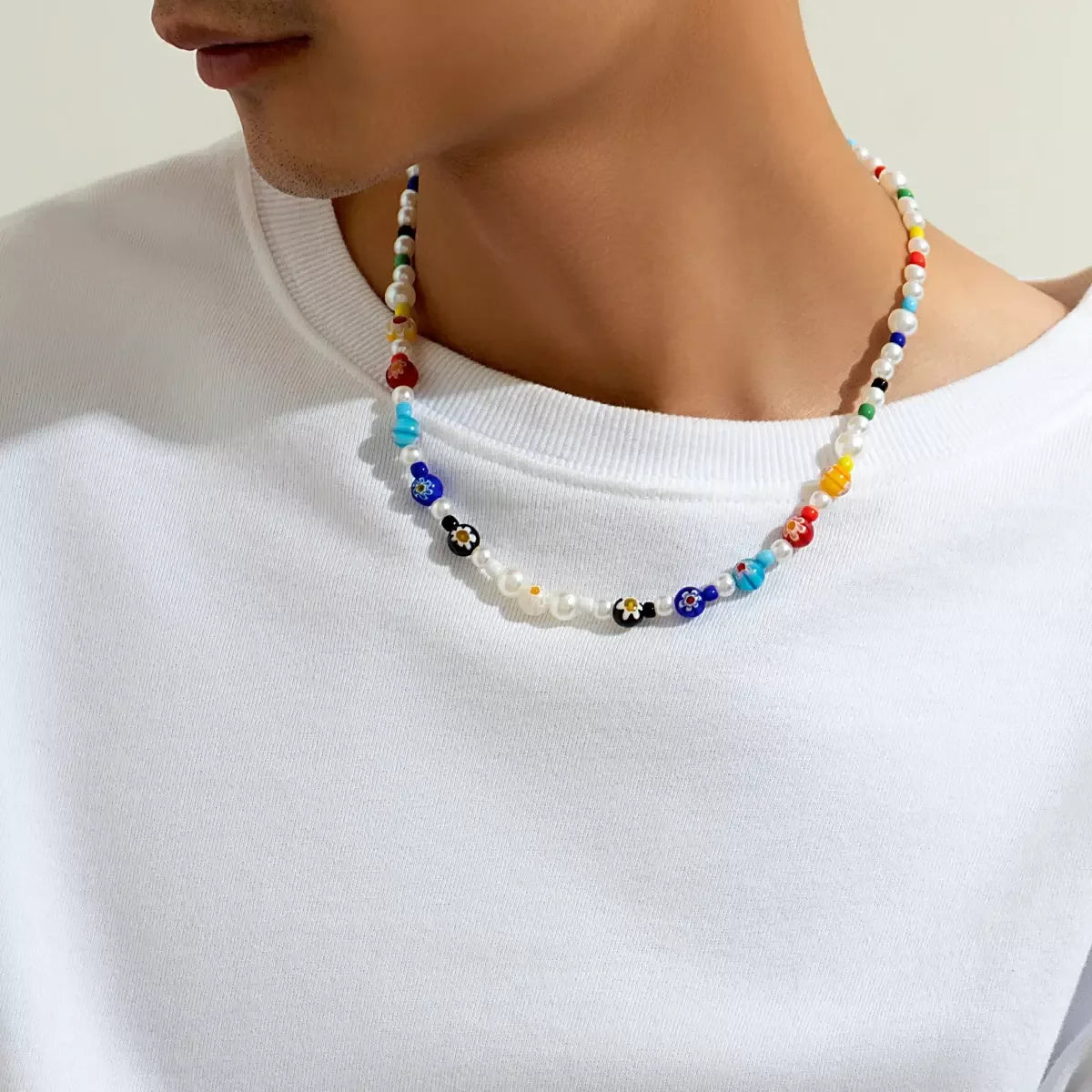 SHIXIN Simple Seed Beads Adjustable Pearl Chain Necklace Women Men Stainless Steel Handmade Choker Aesthetic Y2K Jewelry Gift