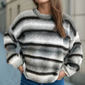 Custom Logo Vintage Sweater Striped Round Neck Knitted Pullover Autumn Casual Winter Knitwear with Designer Style