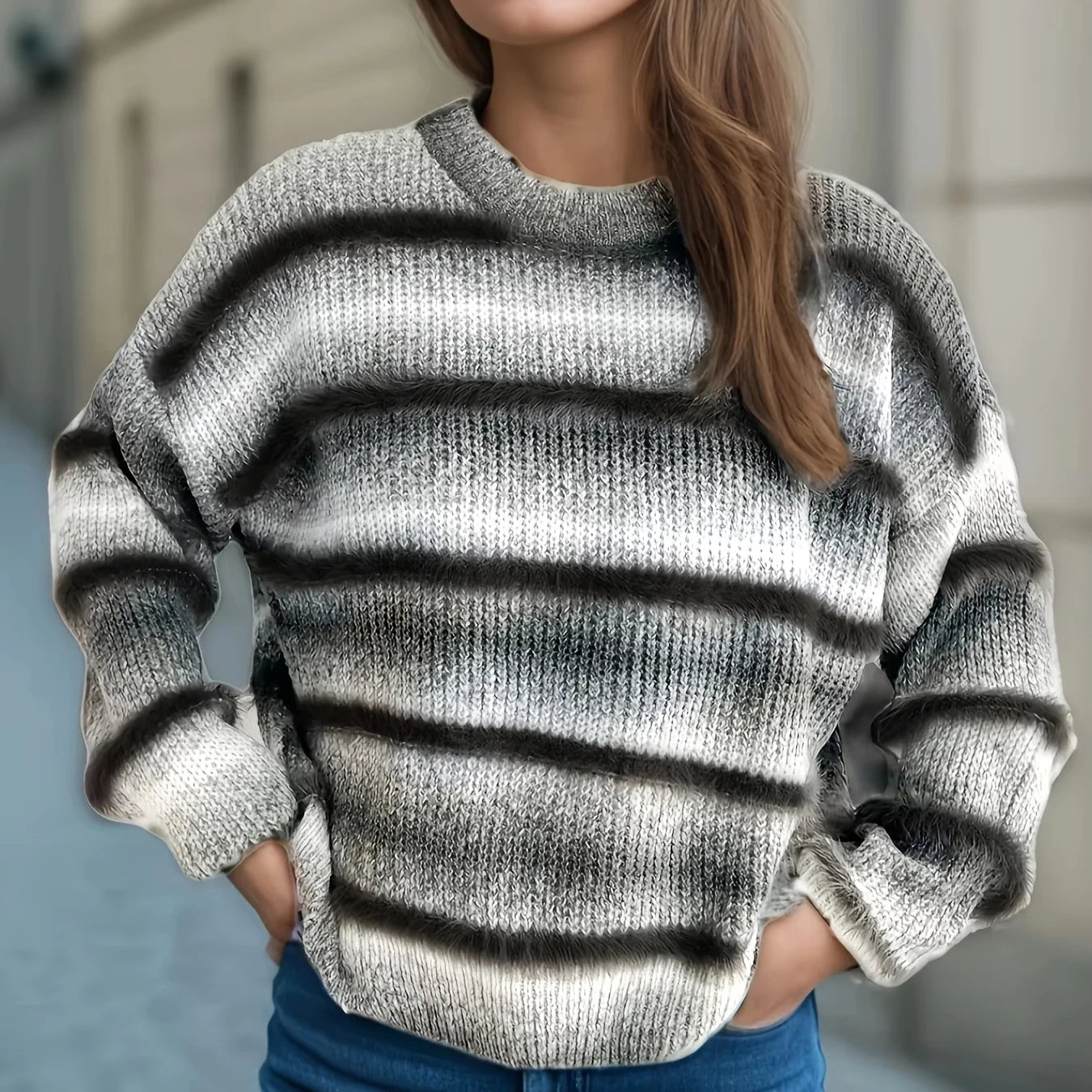 Custom Logo Vintage Sweater Striped Round Neck Knitted Pullover Autumn Casual Winter Knitwear with Designer Style