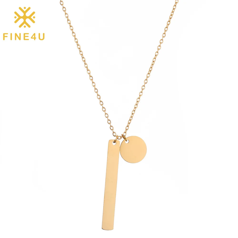 Wholesale Custom Engraved Name Logo Number Pendant Gold Plated Blank Stainless Steel Bar Necklace