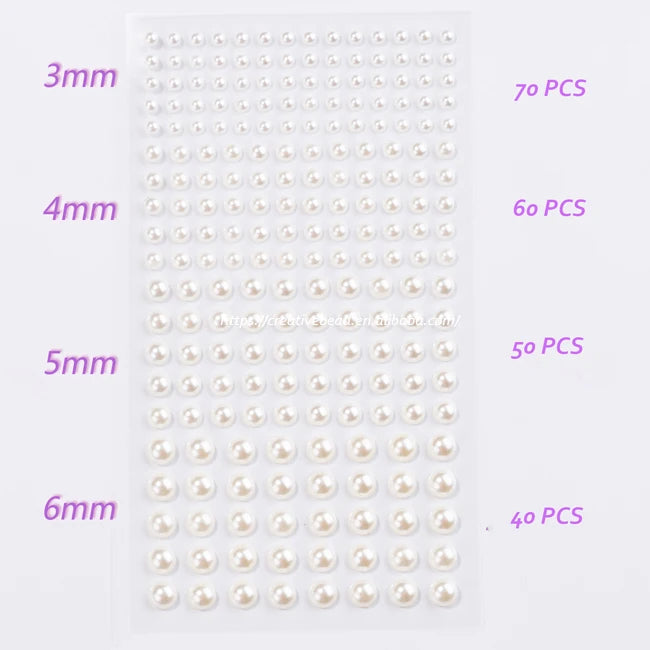 Self-Adhesive 3-6 mm Round Pearl  Sticker Bling Craft Jewels Gem Stickers Craft Toys DIY Birthday for Kids