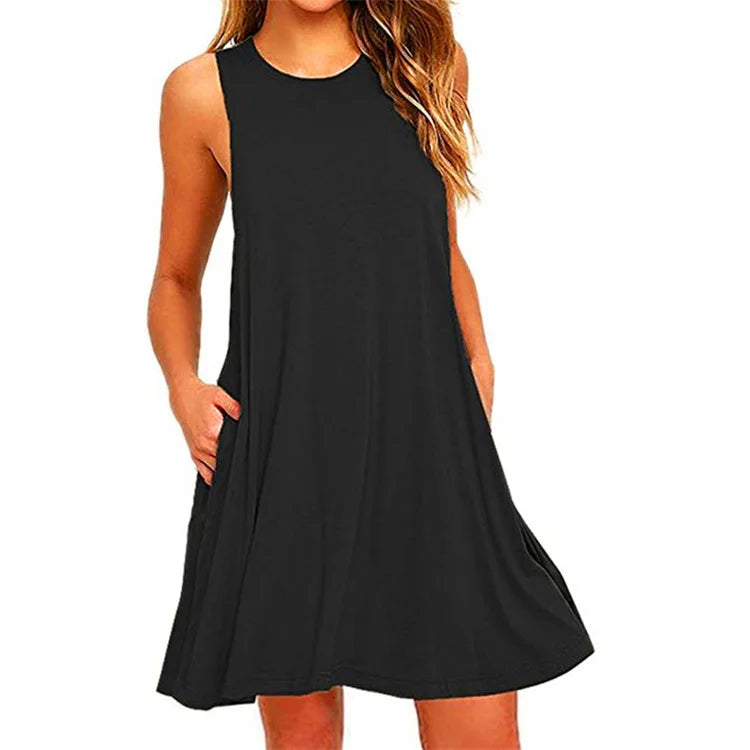 Top Sale Girls Dresses Comfortable Casual Dress Solid Color Sleeveless Vest Women's Dresses