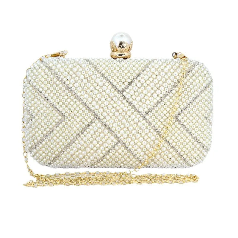New Cross-border Retro Socialite Pearl Style Clutch Pearl Embroidery Dinner Bag Dress Evening Clutch Cluc