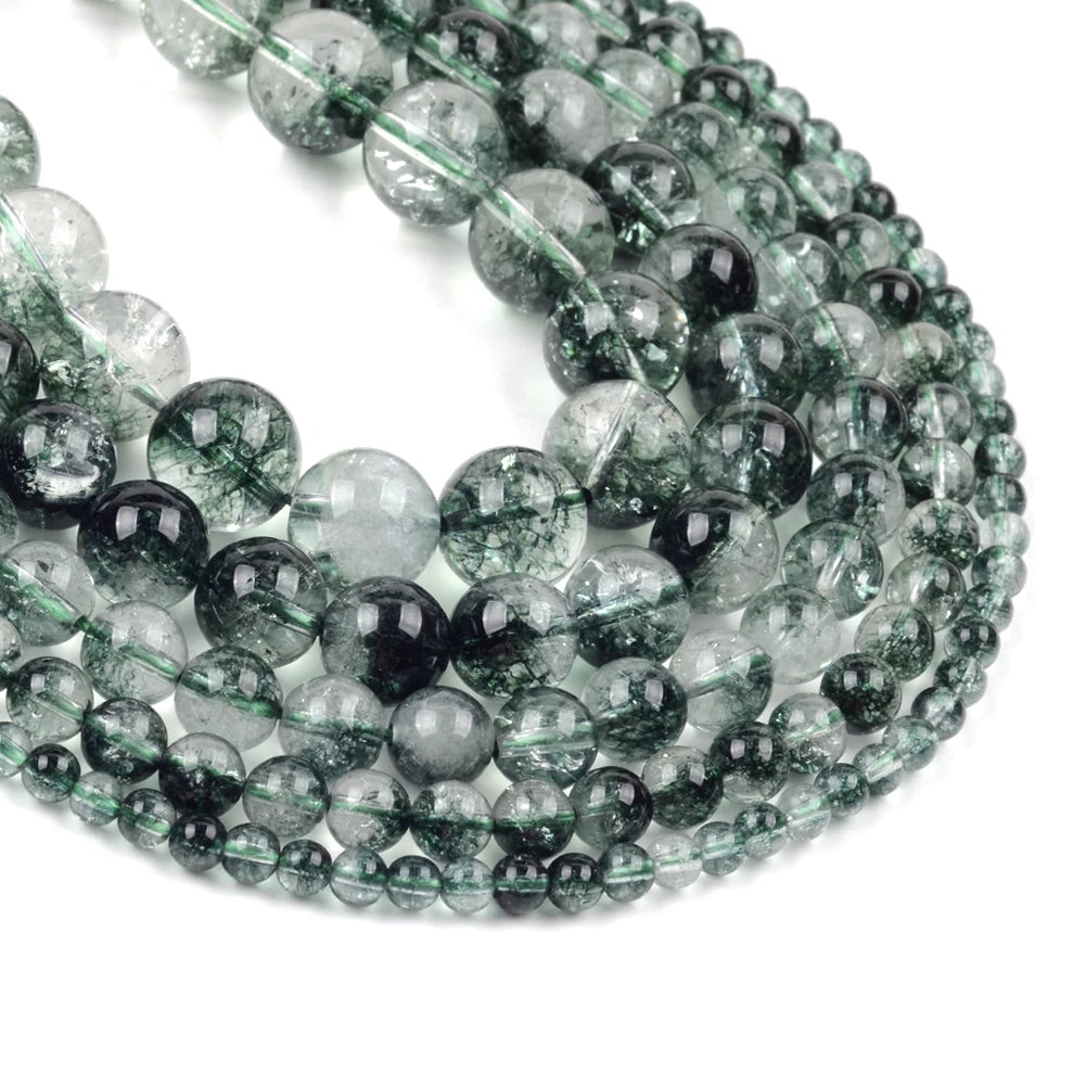 Wholesale Natural Stone 4/6/8/10/12 Ghost Green Quartz Crystal Round Loose Stone Beads for Jewelry Diy Making