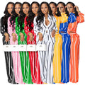 AL221 Best-selling Two Piece Set Women Clothing Printed Striped Long Sleeve Shirt Loose Leg Pants Set 2 Piece Outfits for Women