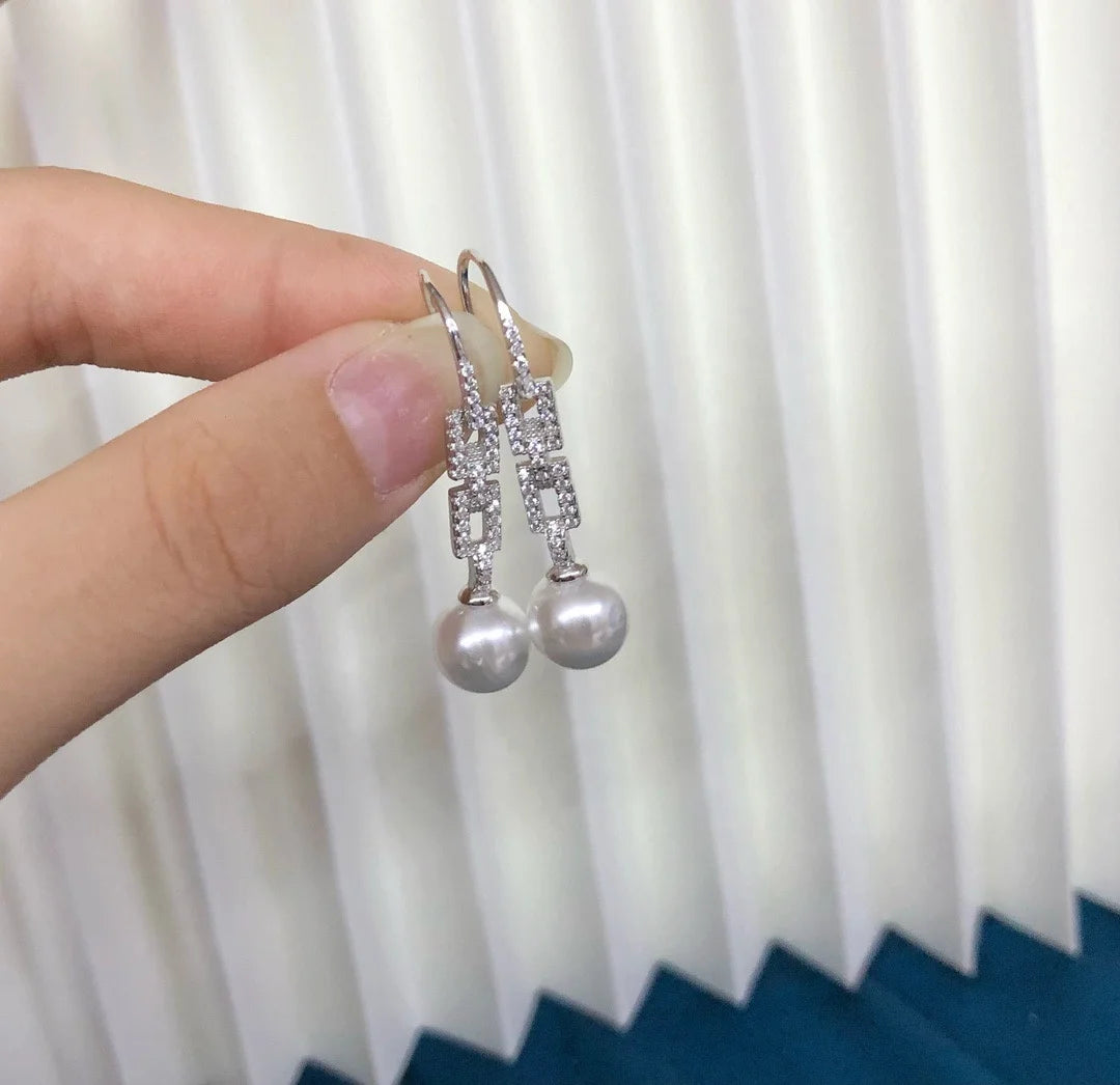 E2153 8-9mm DIY Natural Freshwater Pearl Charm Earrings Mounting Accessory 925 Sterling Silver Gold Plated  Jewelry for Women