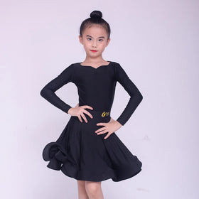 Black Long Sleeve Skirt Latin Dance Practice Performance Training Dress