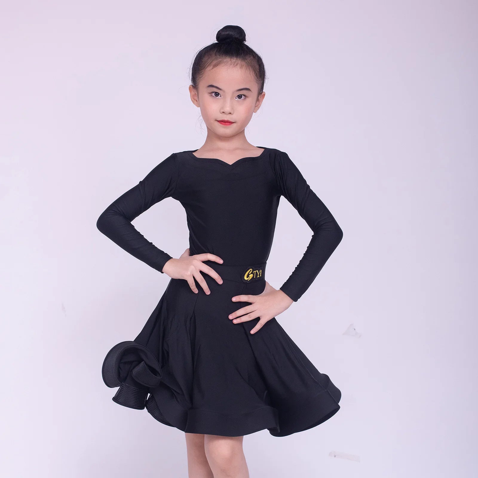 Black Long Sleeve Skirt Latin Dance Practice Performance Training Dress
