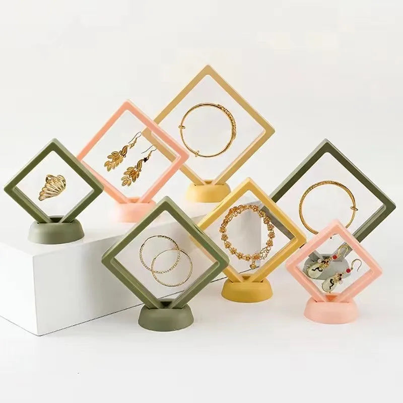 Clear PE Film Packaging Box Case Custom 3D Membrane Floating Frame Holder Stand Necklace Floating Jewelry Display Box