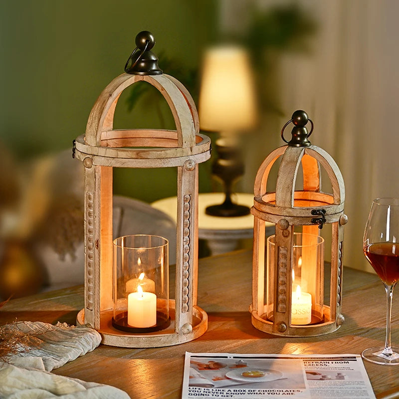 INNOVA Eco-friendly Handmade Rustic Metal Handle Wood Candle Holder Lantern Ready Ship Antique Retro Style Birdcage Design