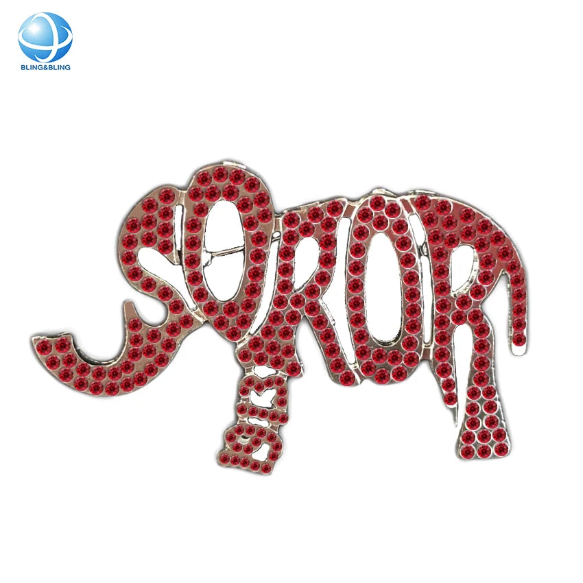 Wholesale Alloy Elephant Red Rhinestone Peal 1913 Brooch Sorority Sisterhood Delta Lapel Pin Souvenir Gifts