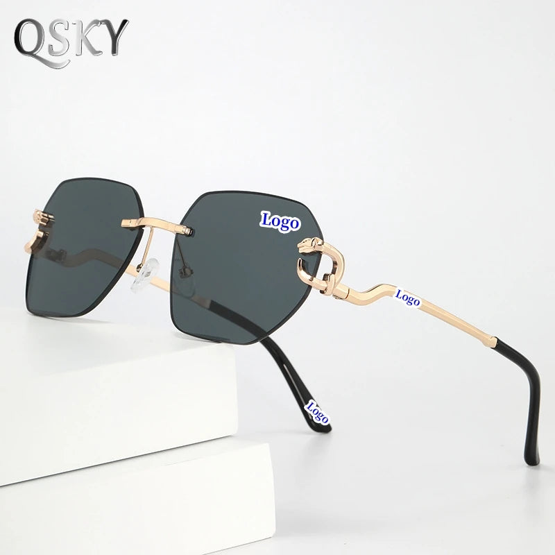 Custom Logo 2025 Metal Frameless Vintage Female UV400 Sunglass Women Men Rimless Rhinestone Cutting Lens Gradient Sun Glasses