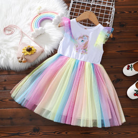 Toddler Pink Princess Dress Girls Birthday Party Performance Casual Dress Unicorn Skirt Girl Party Dress