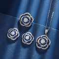 Excellent Cubic Zirconia Simulated Blue Spinel Flower Necklace Ring Earrings Brass Jewellery Set