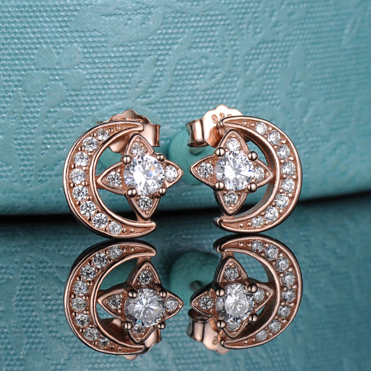 Hot Selling Stars Moon Inlaid Zirconia Stone Rose Gold Plated S925 Sterling Silver Stud Earrings Women Featuring Main