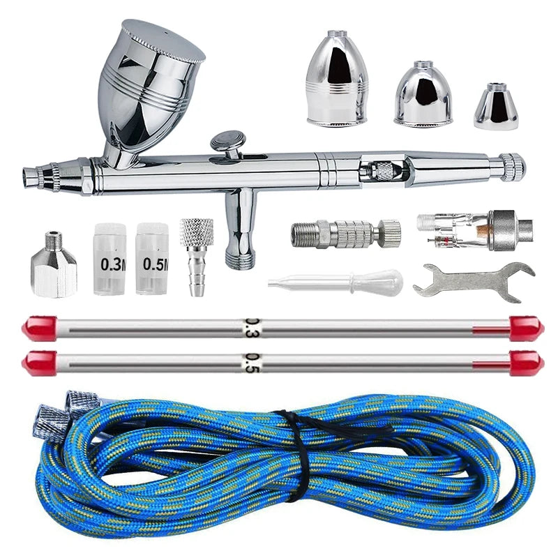 Complete Copper Airbrush Kit 1/8 Air Hose Quick Connector 3 Nozzle Sizes (0.3/0.5/0.8mm) Royalmax AB-183K Ready-to-Spray
