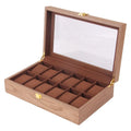12 Slot Dark Vintage Walnut Wooden Display Case for Watches & Jewelry