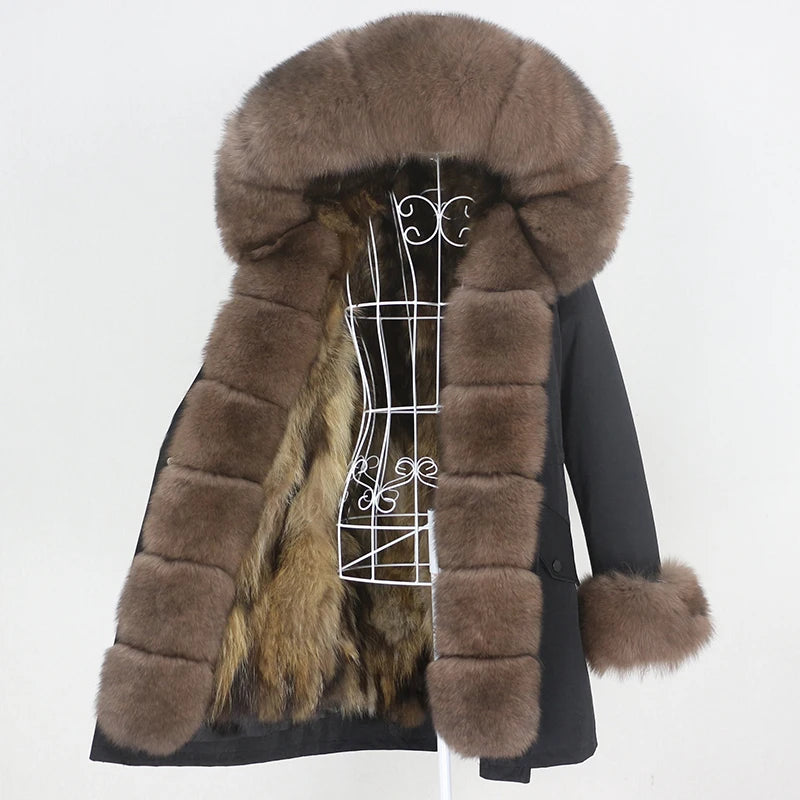 OFTBUY 2023 Women's Winter Parka Long Waterproof Coat with Natural Raccoon Fox Fur Hood Detachable Outerwear Streetwear Style