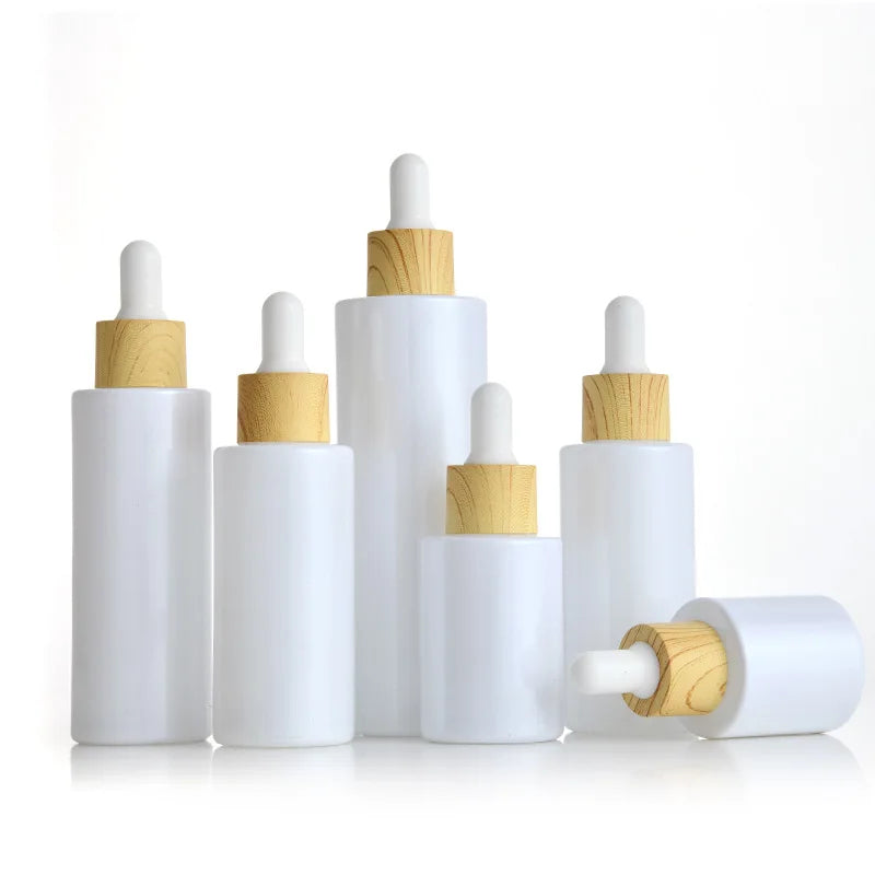 Square Flat Shoulder 20ml 25ml 30ml Skincare Essential Hair Oil Bottle Frosted Clear Glass Bamboo Serum Bottles Dropper 100PCS